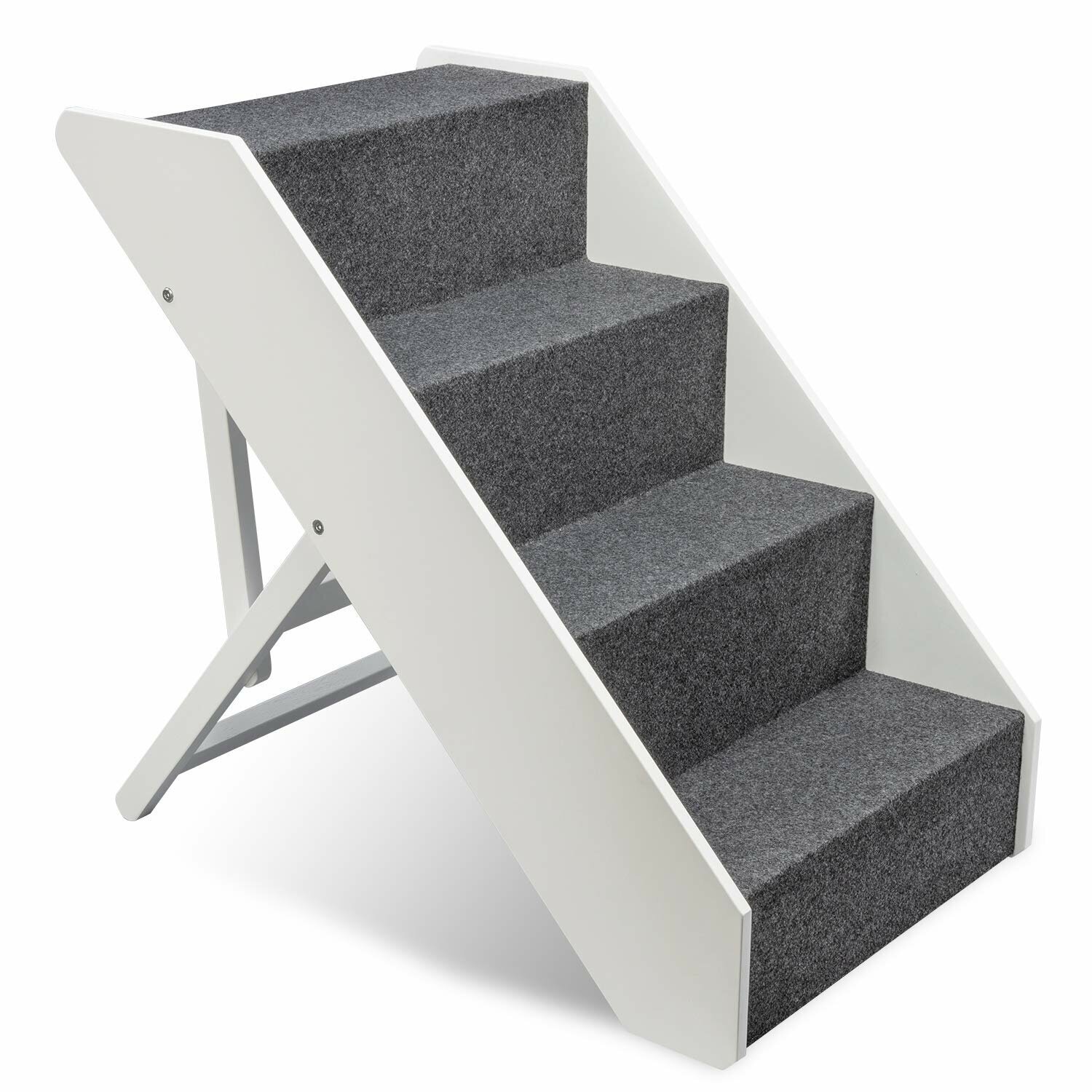 White and Grey Dog Stairs For High Bed