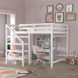 Full size loft store bed with stairs