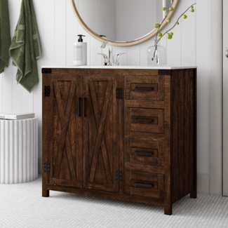 Williamston 36'' Free-standing Single Bathroom Vanity with Engineering Stone Vanity Top