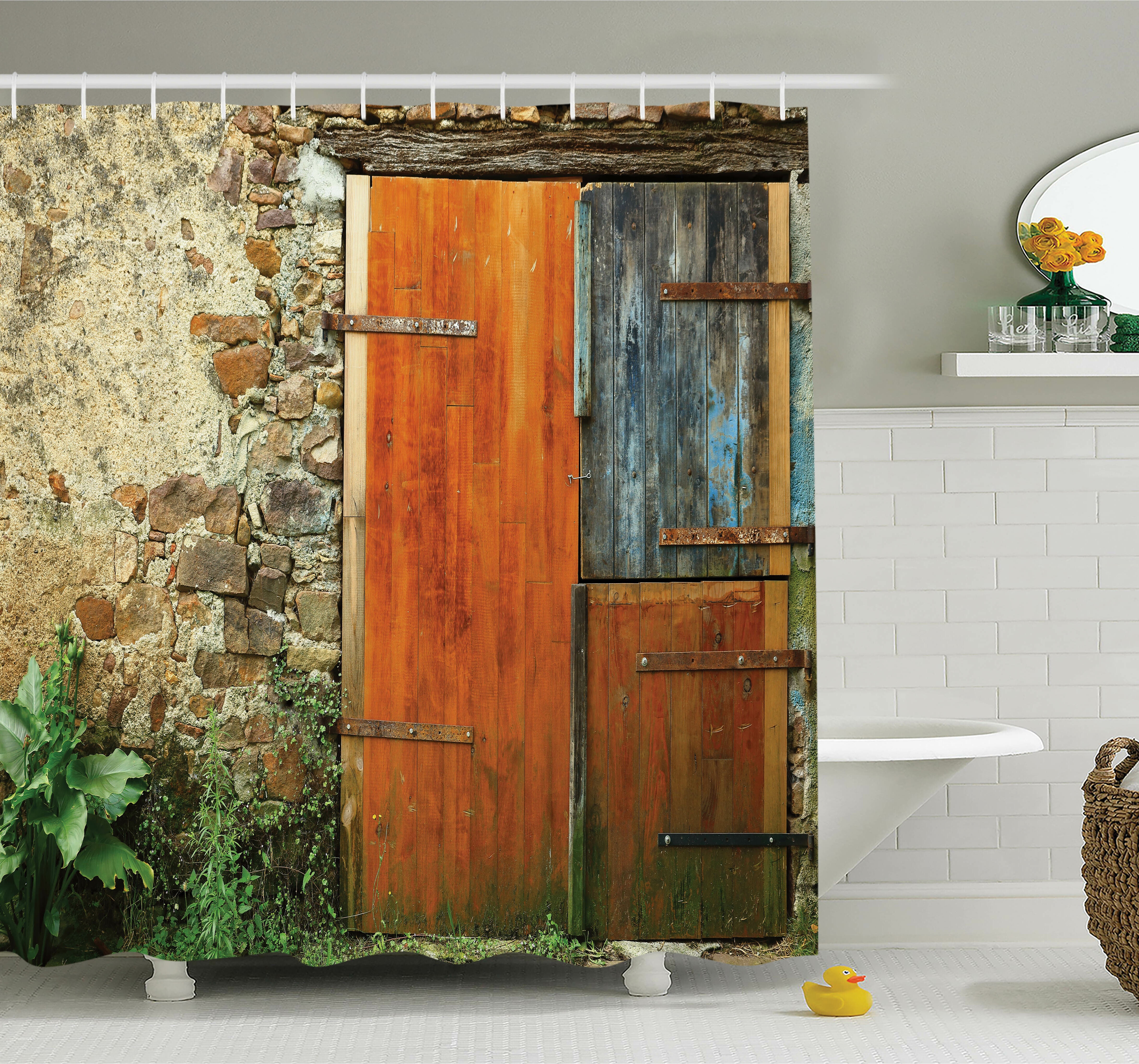 Wooden Door Shower Curtain Set