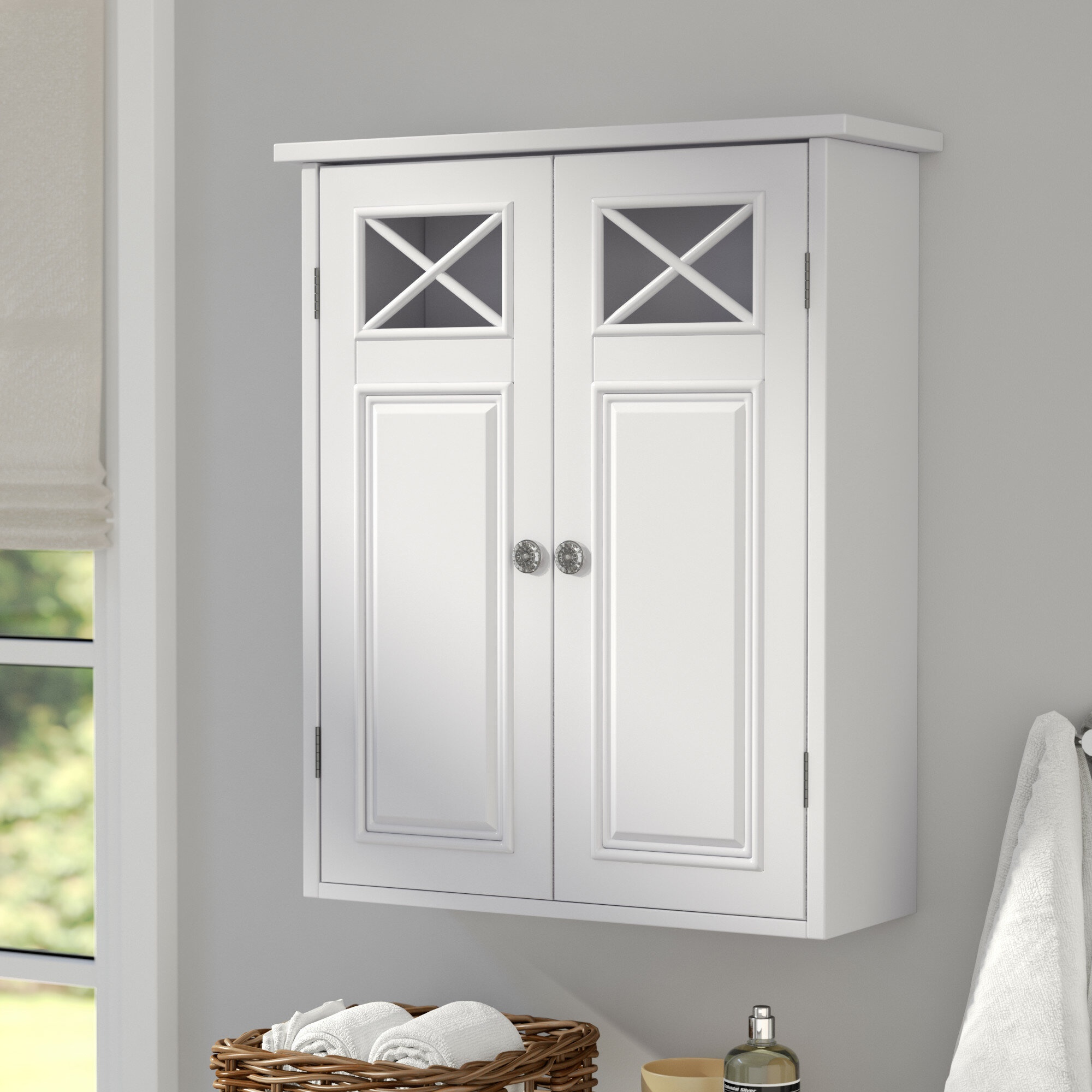 Woodley Removable Wooden Wall Cabinet with Cross Molding and 2 Doors