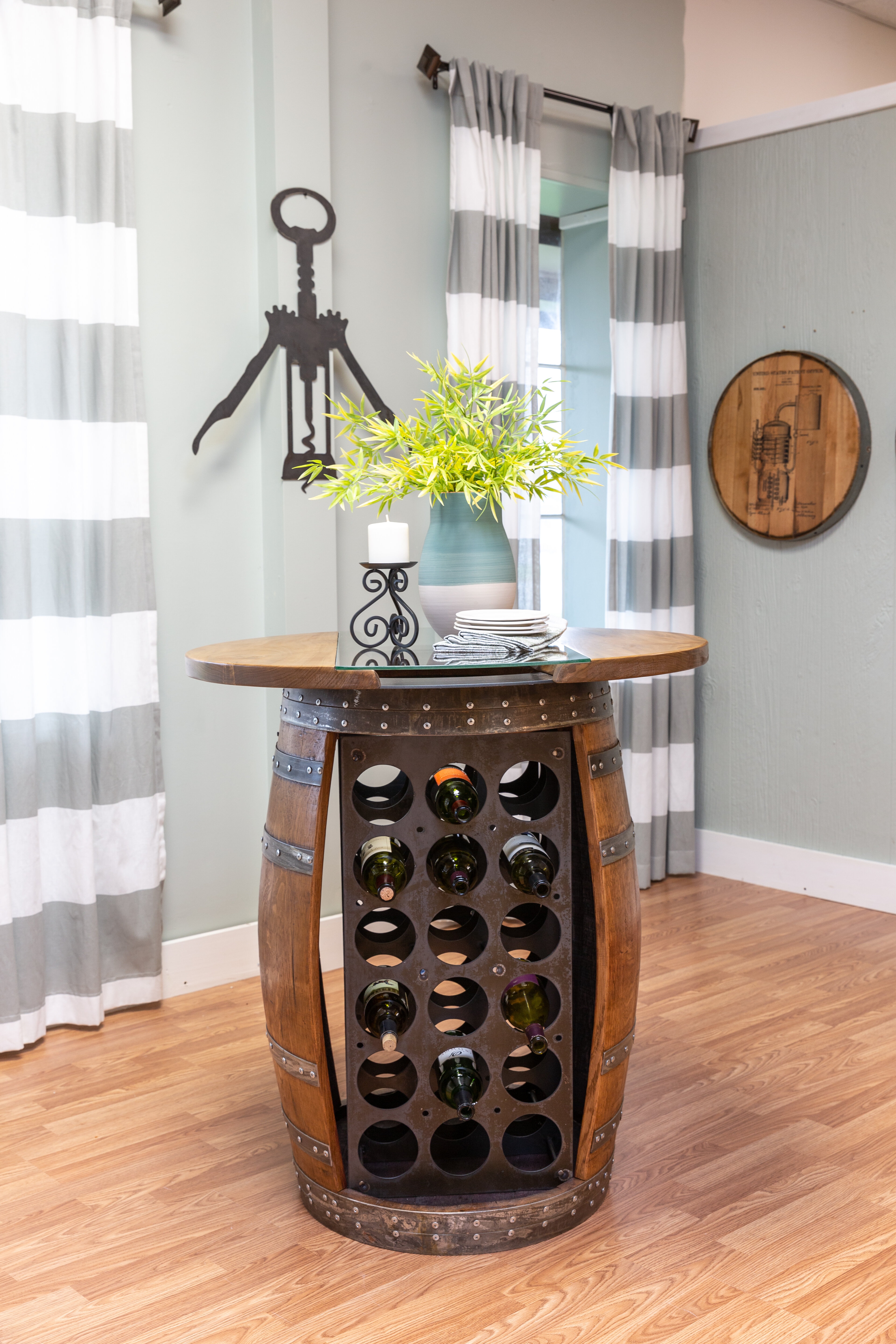 Zackary Live Edge and Glass Wine Barrel Table Bar