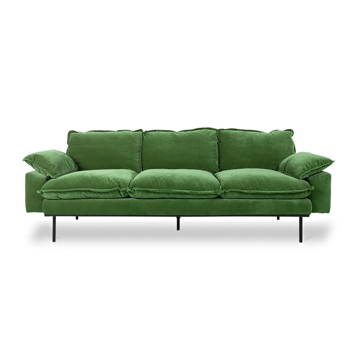 3 Seater Sofa: Overstuffed Cushions Plush Velvet Seating
