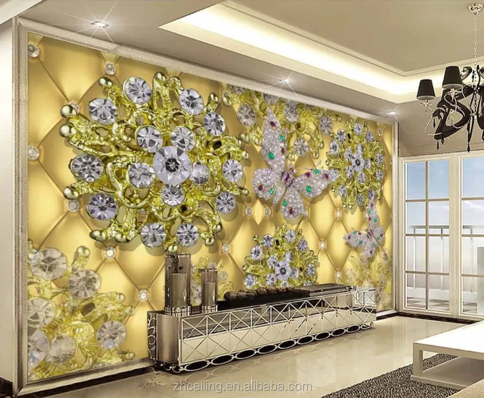 3D Wallpaper: Diamond Flower Motif Quilted Gold Luxury Mural