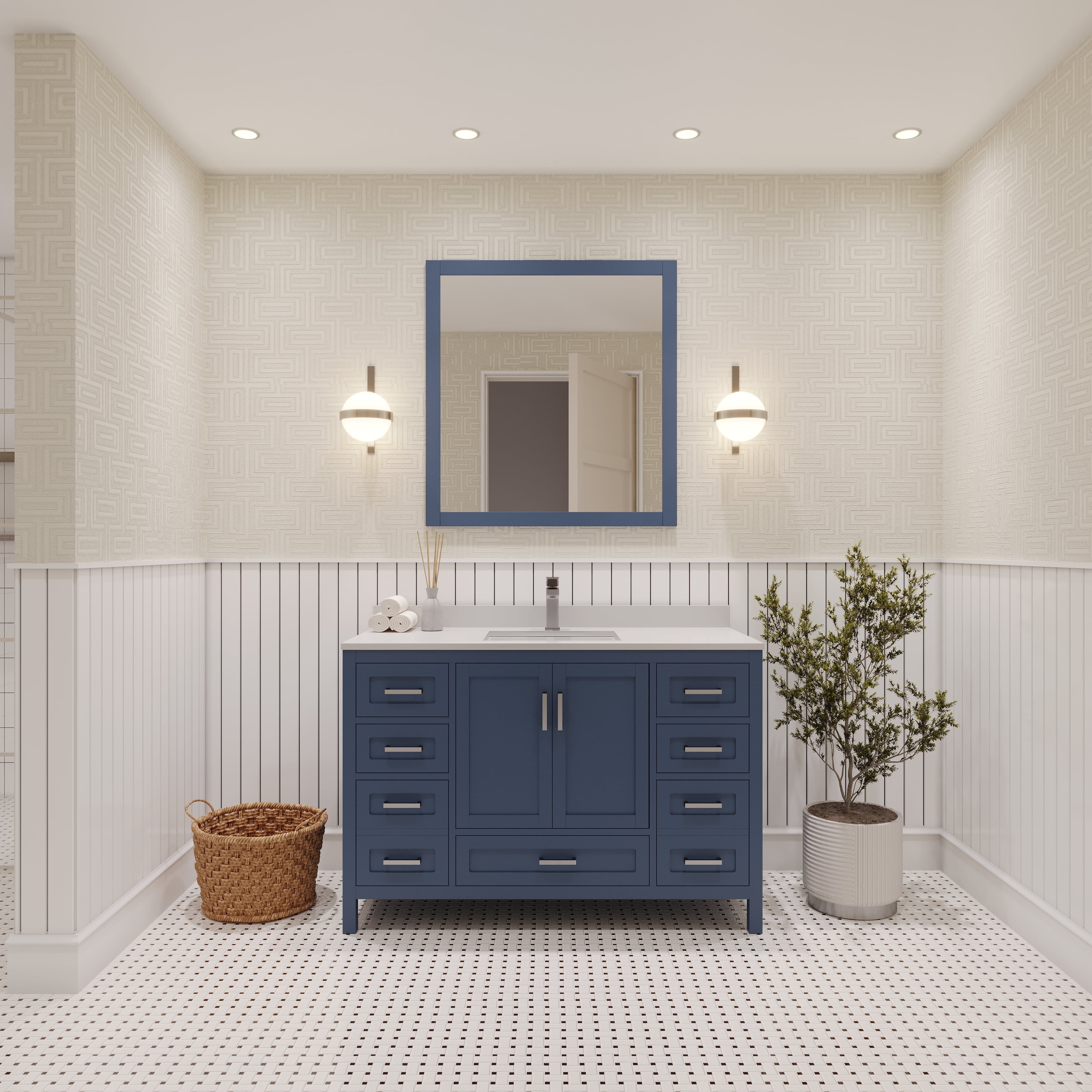 48 Inch Bathroom Vanity: Featuring Seven Drawers and Nickel Hardware