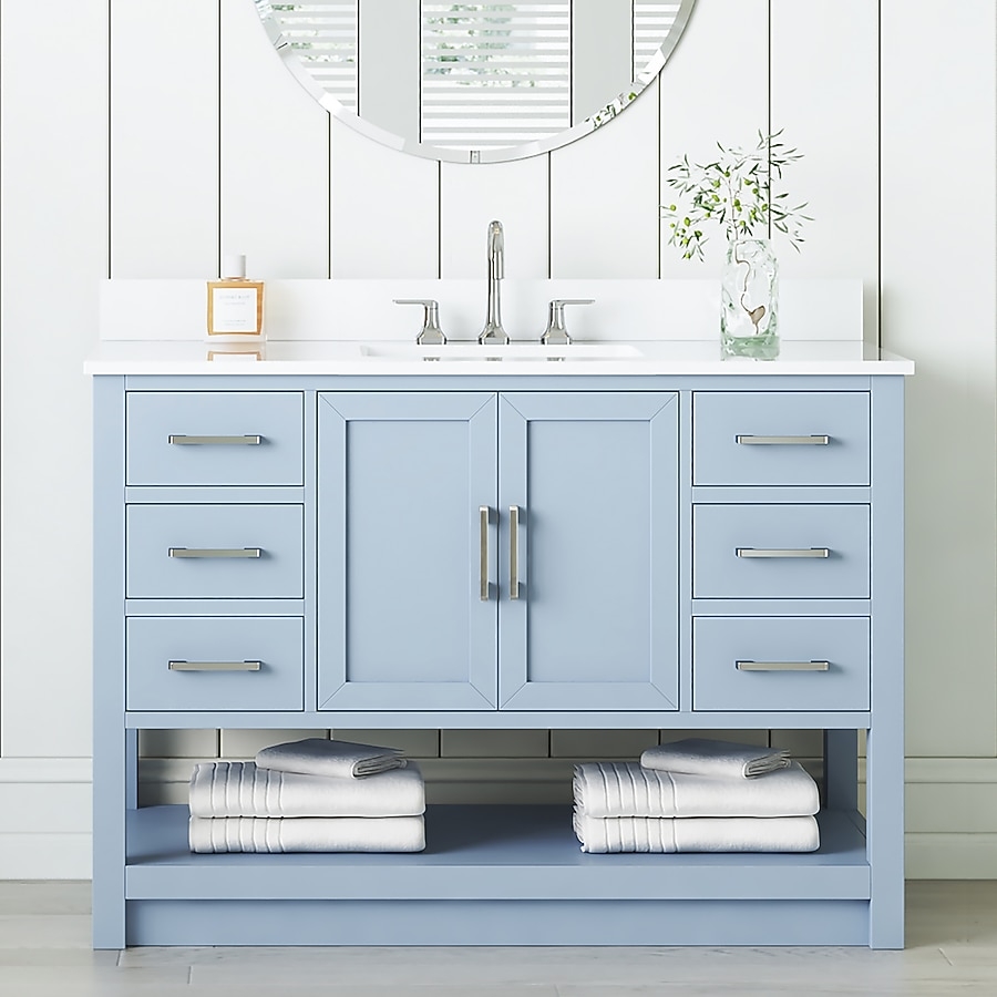 48 Inch Single Vanity: Cornflower Blue with Open Bottom Shelf
