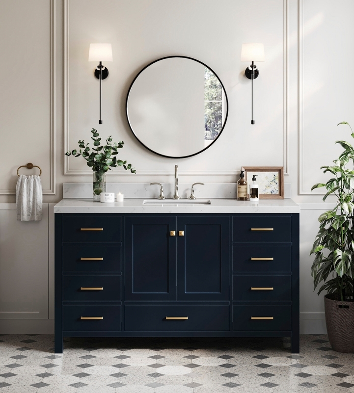 60 Inch Single Vanity: Midnight Blue with Quartz Countertop