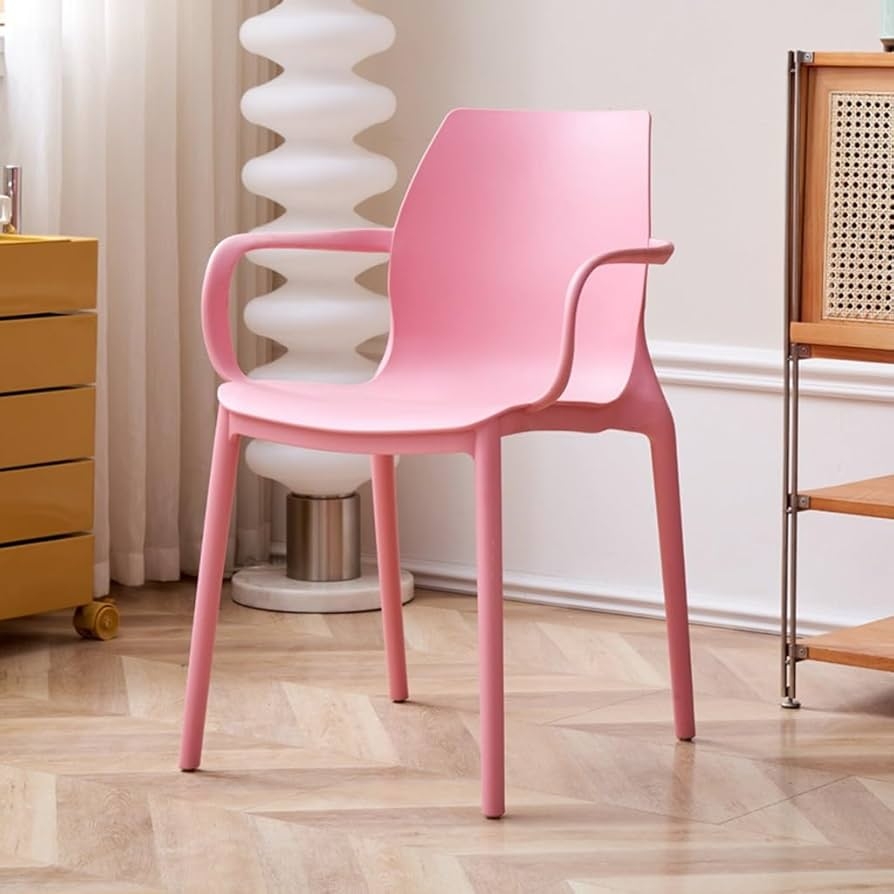 Accent Armchair Pink Molded Plastic Sculptural Armrests