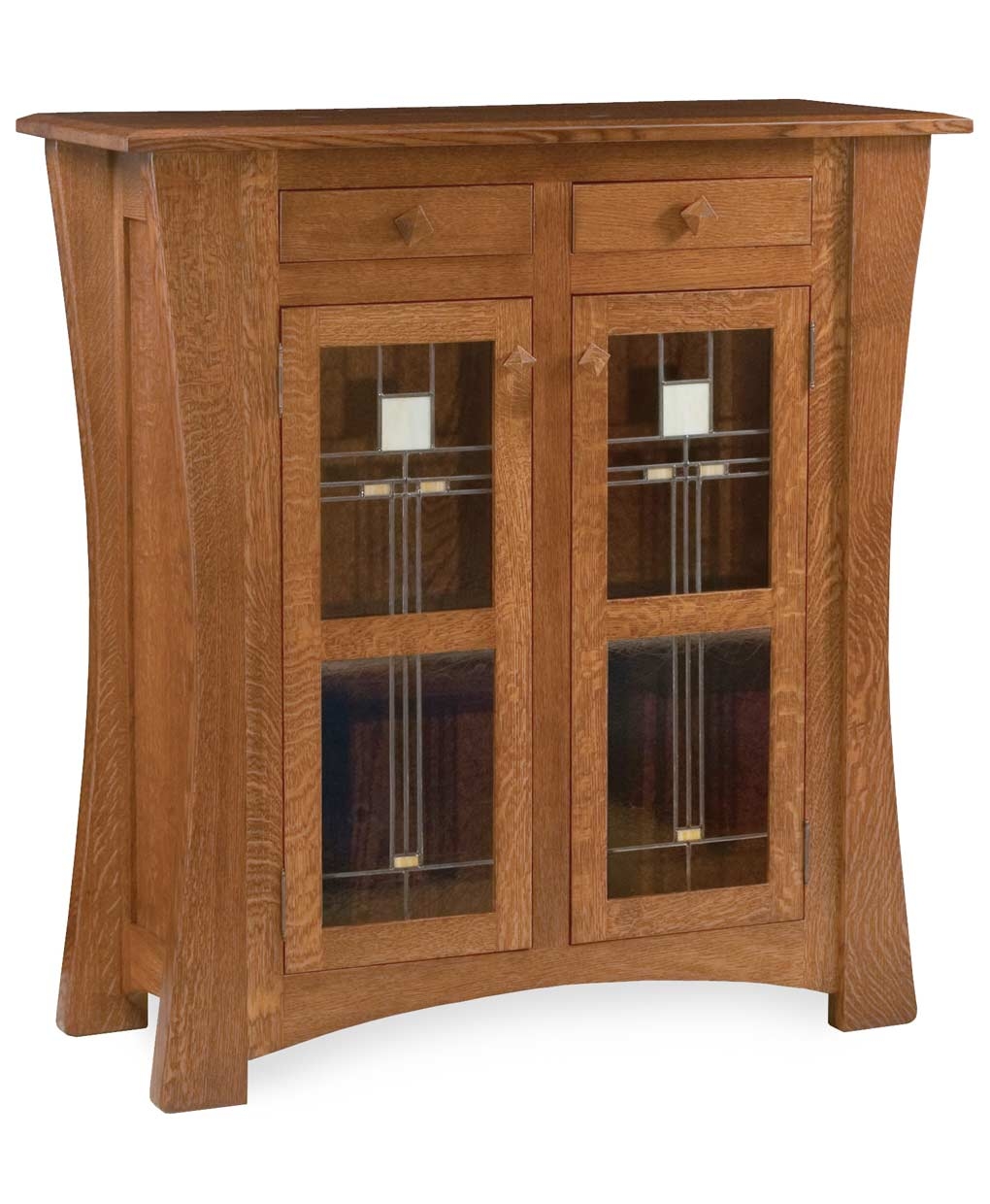 Accent Cabinet Leaded Glass Flared Sides Pyramid Hardware Storage Chest