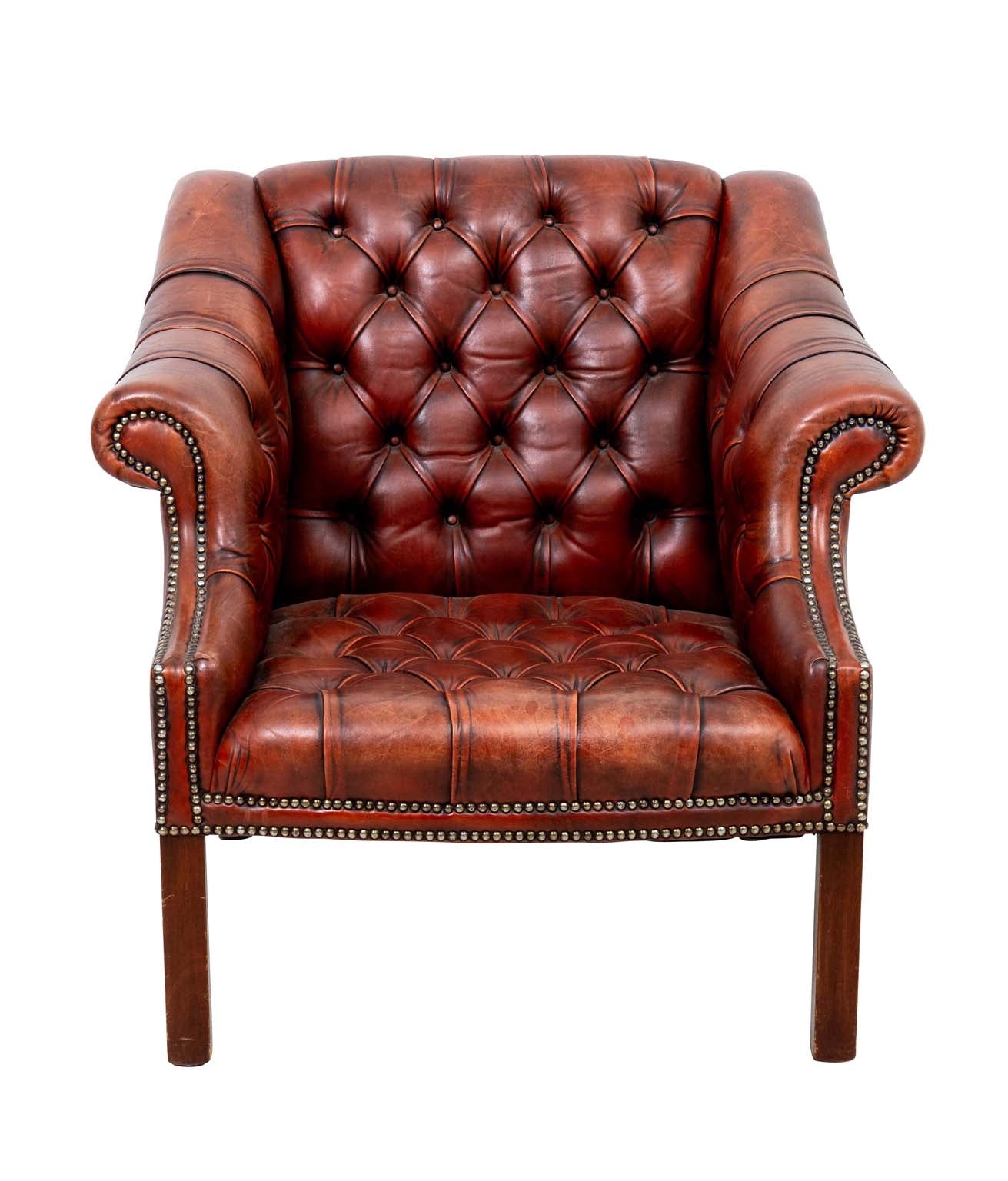 Accent Chair Aged Leather Look Cognac Tufted Armchair