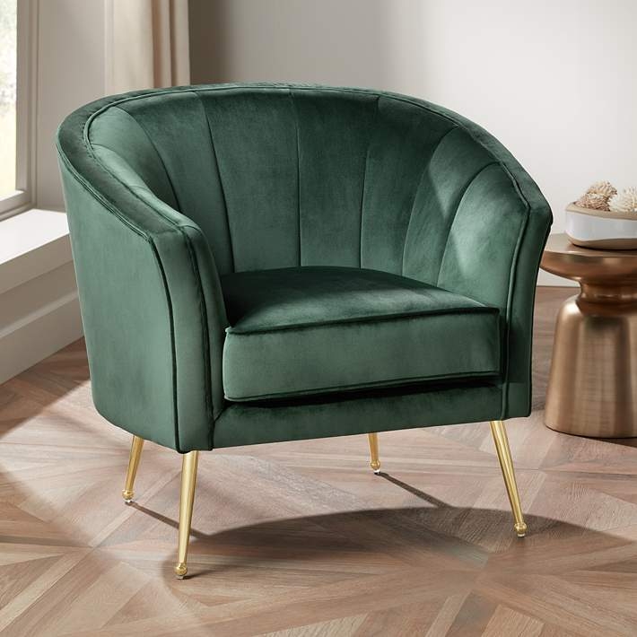 Accent Chair Ball Feet Emerald Green Barrel Design