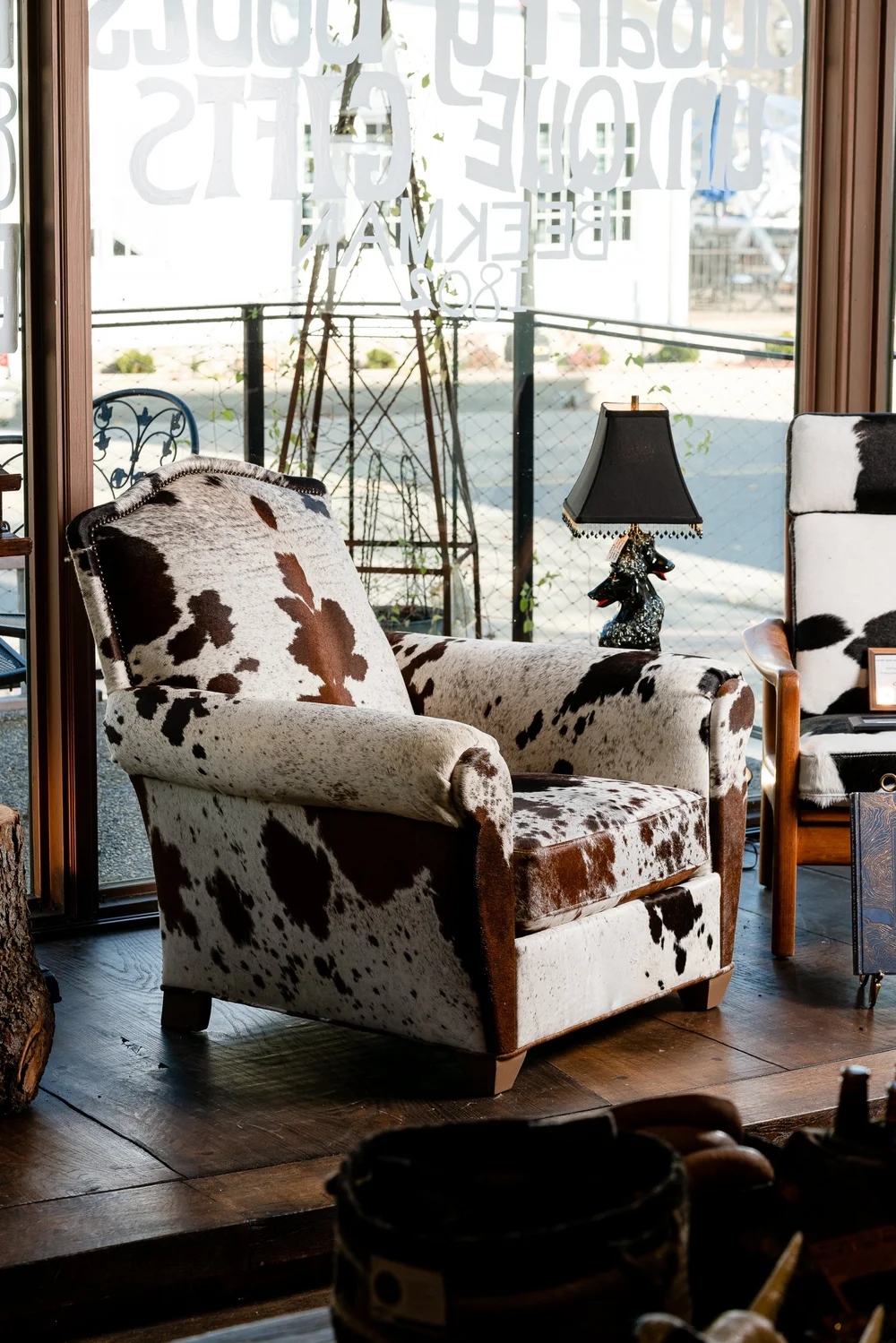 Accent Chair Brazilian Cowhide with Rolled Arms Design