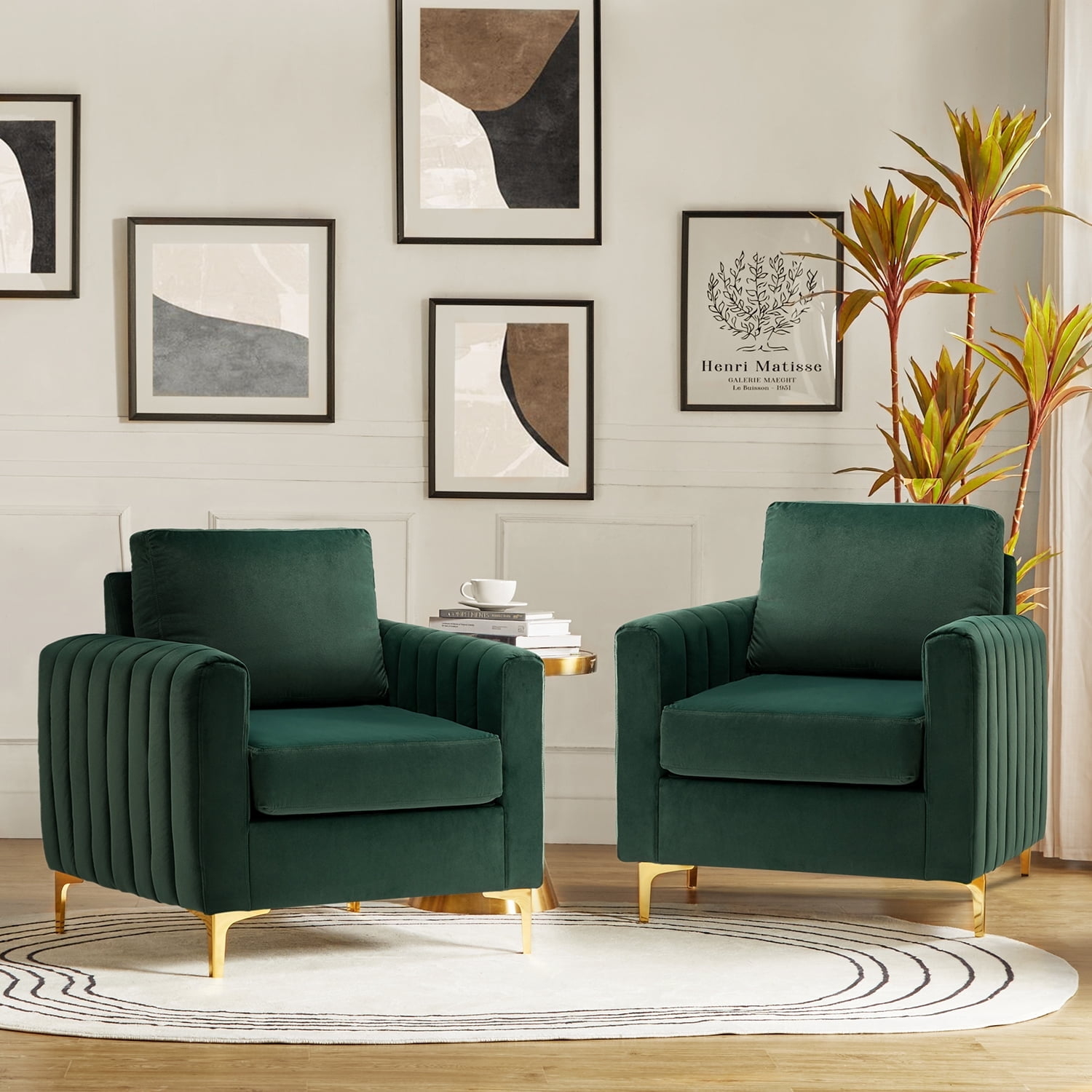 Accent Chair Channel Tufted Exterior Dark Green Velvet