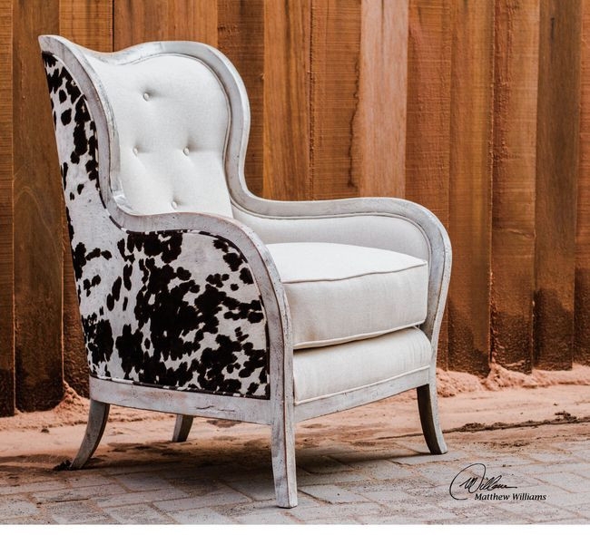 Accent Chair Distressed Frame and Button Tufted Cowhide