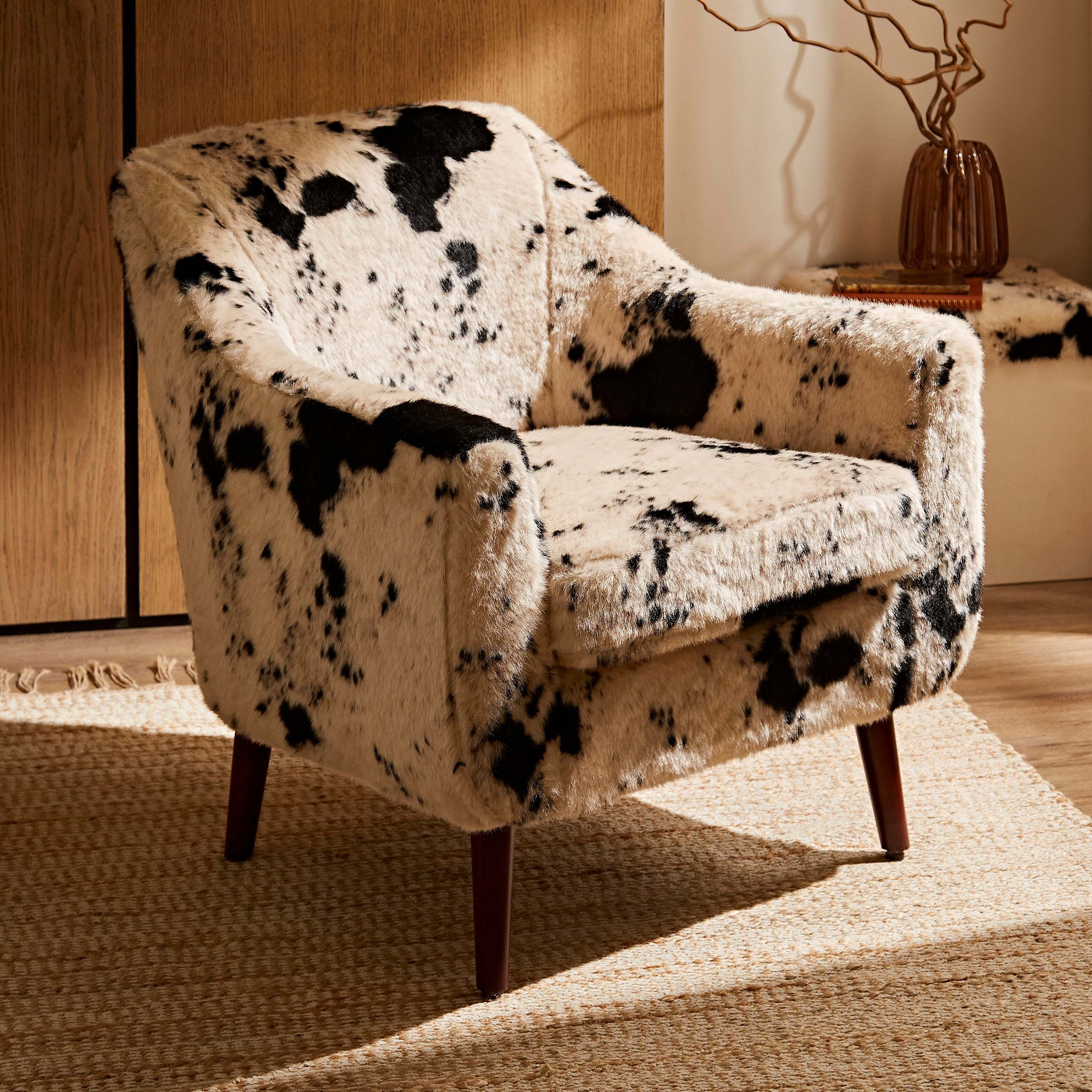 Accent Chair Faux Fur Texture Cow Print Accent Chair