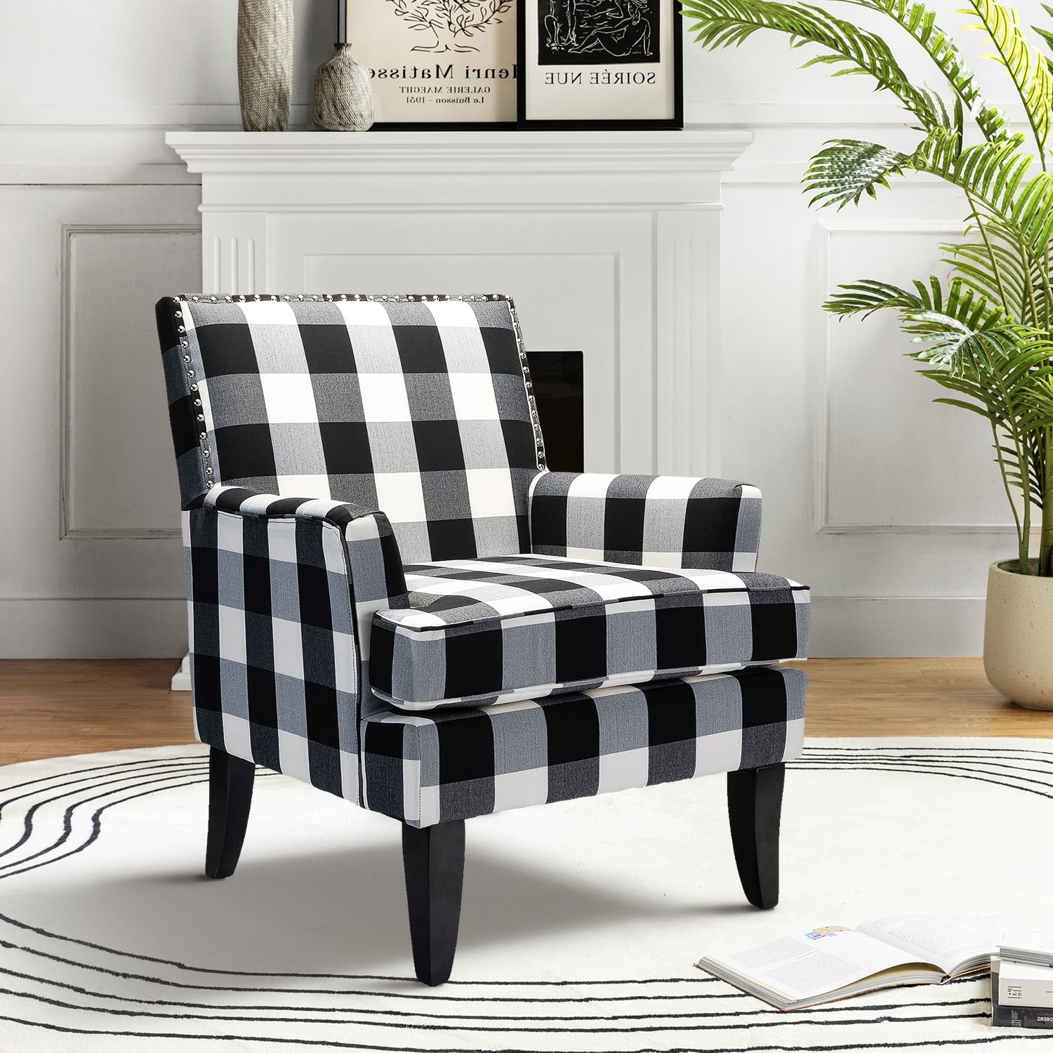 Accent Chair featuring Buffalo Check Pattern and Nailhead Trim