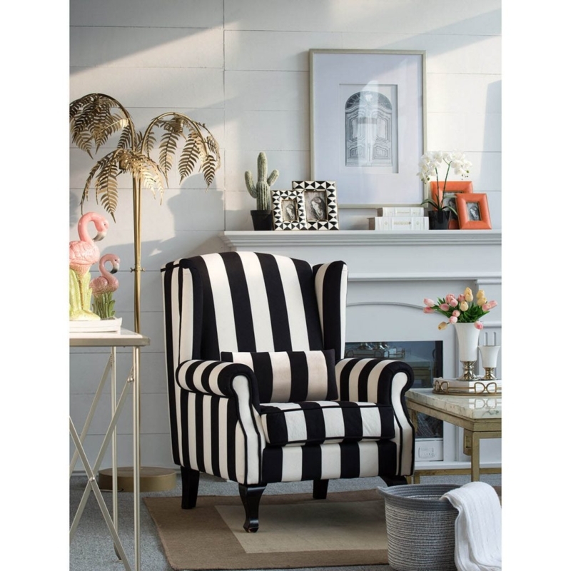 Accent Chair featuring Wingback Silhouette Monochrome Stripes