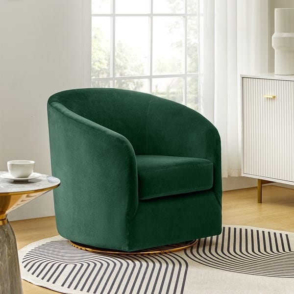 Accent Chair Gold Swivel Base Forest Green Seating