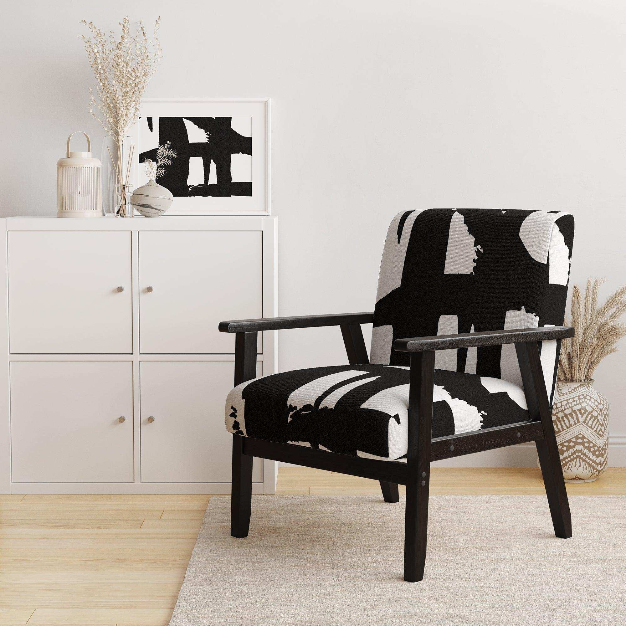 Accent Chair in Bold Abstract Print with Dark Wood Frame