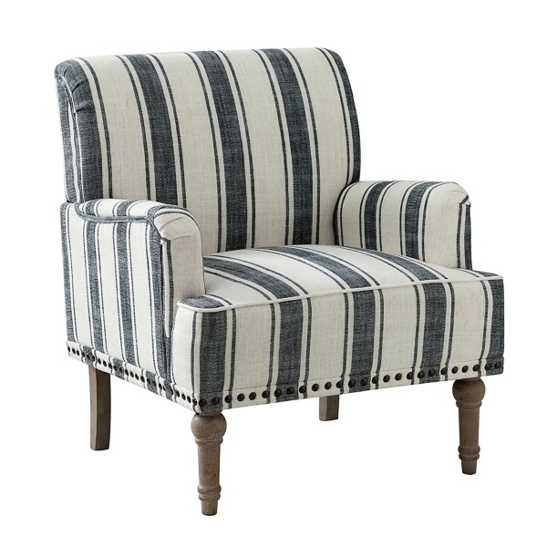 Accent Chair in Charcoal Stripes with Carved Front Legs
