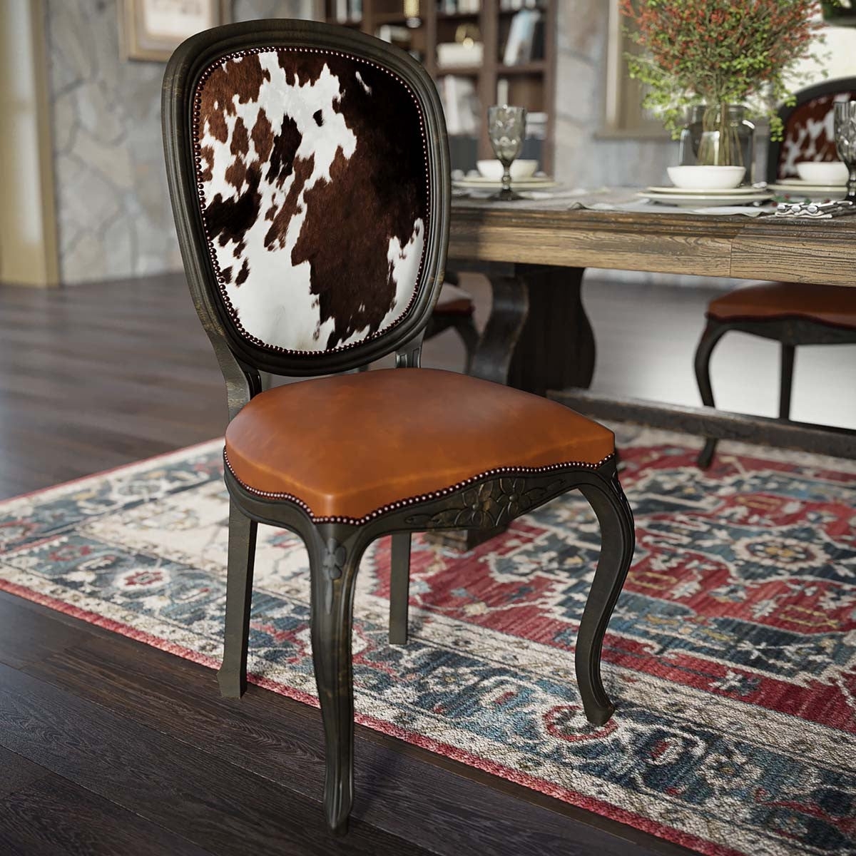 Accent Chair Medallion Silhouette Curved Leg Lodge Chair