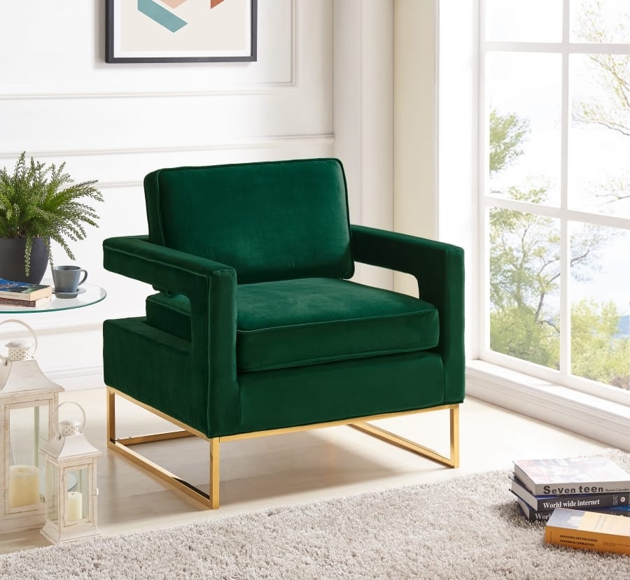 Accent Chair Open Frame Arms Dark Green Sled Base
