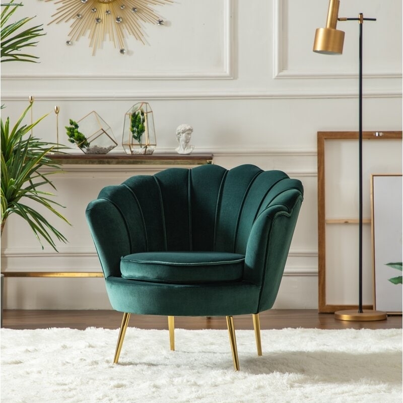 Accent Chair Scalloped Back Emerald Green Shell Design