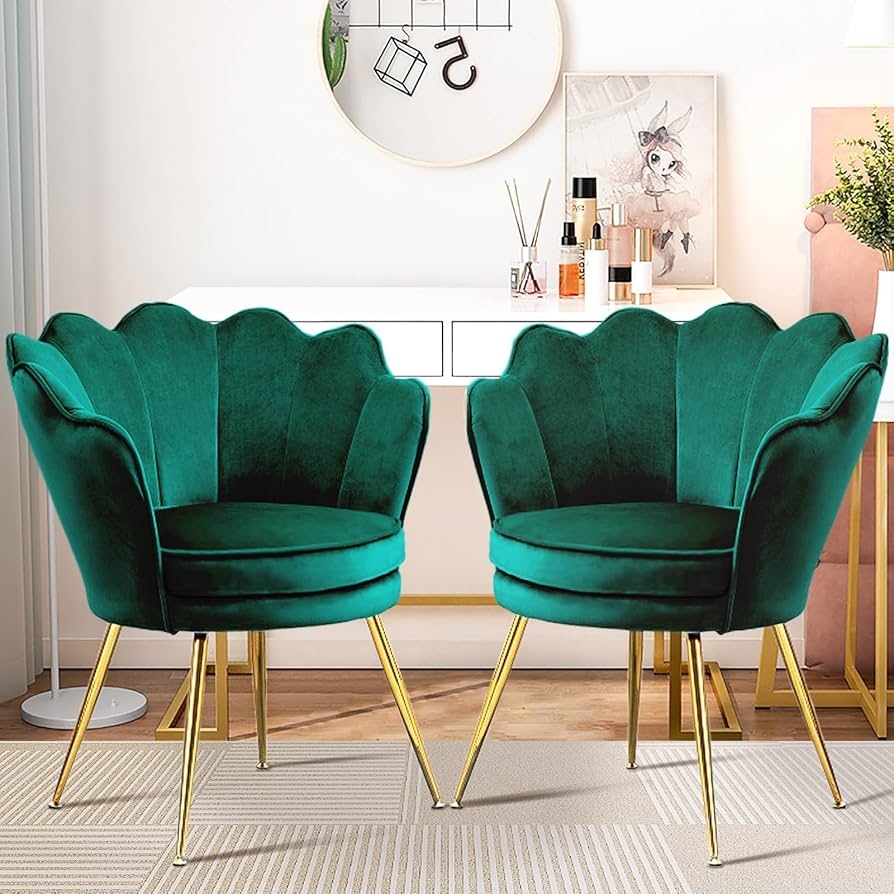 Accent Chair Scalloped Shell Back Emerald Green Vanity