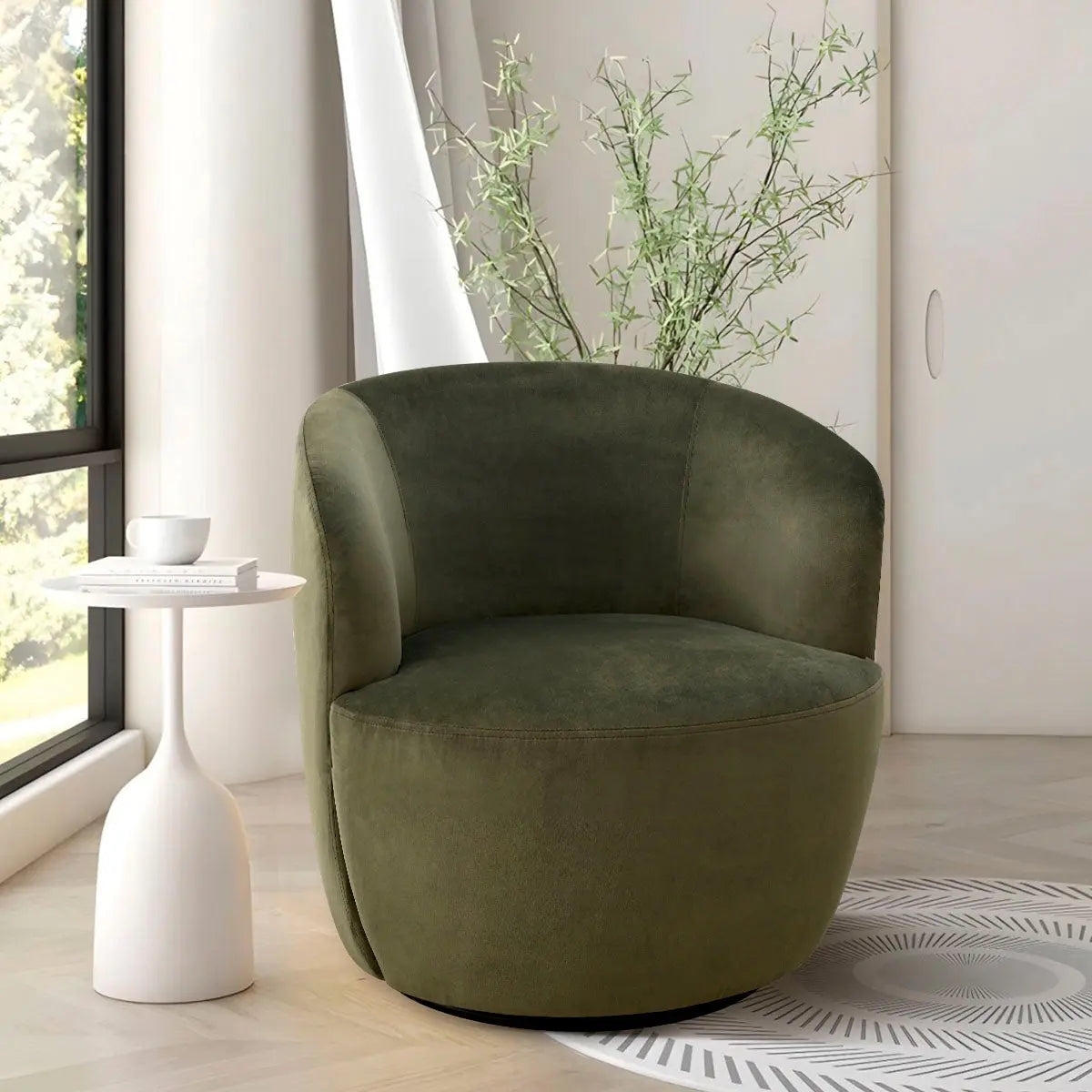 Accent Chair Swivel Barrel Chair Olive Green Velvet