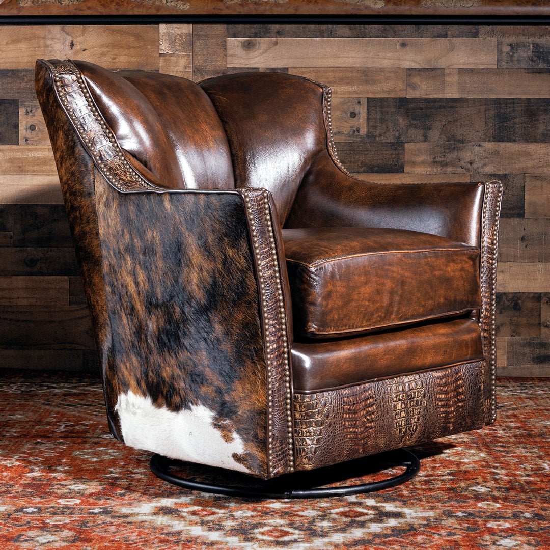 Accent Chair Swivel Function Crocodile Embossed Armchair