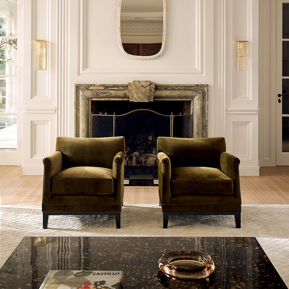 Accent Chair Symmetrical Living Room Olive Velvet Set