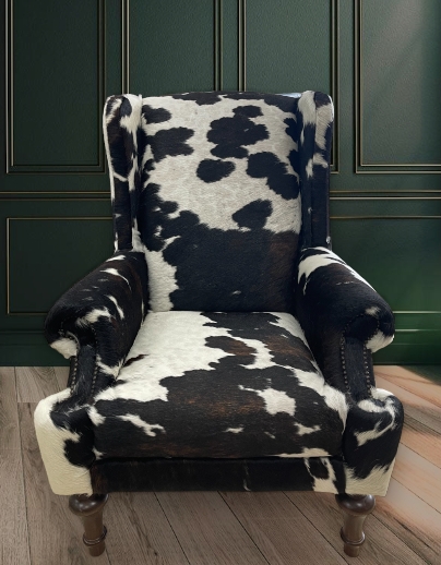 Accent Chair Turned Legs with Black and White Cowhide