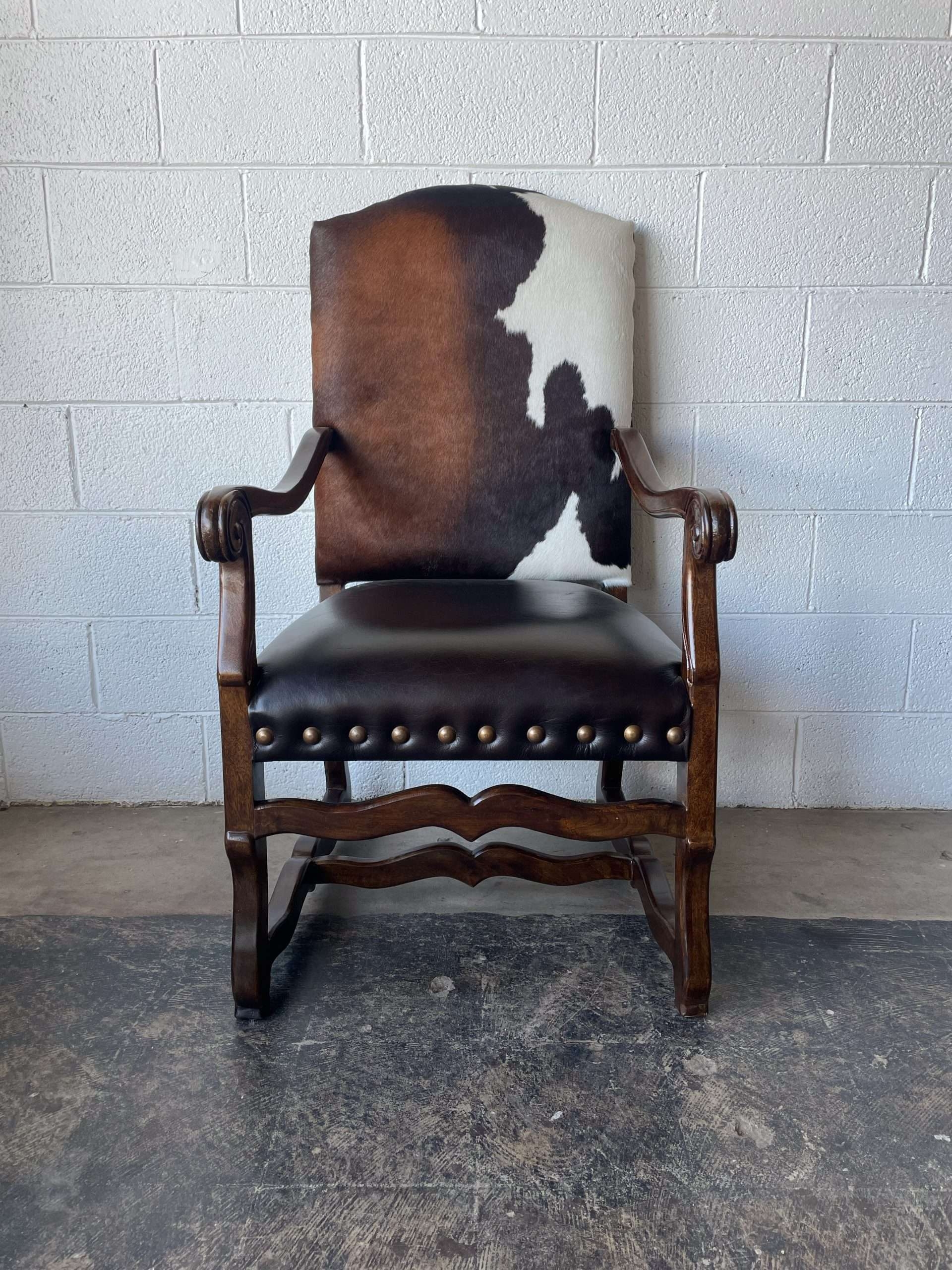 Accent Chair Wavy Stretchers with Traditional Cowhide