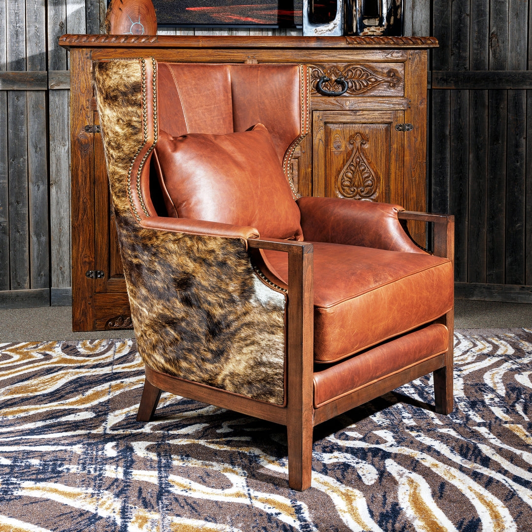 Accent Chair Wingback Silhouette with Cowhide Side Panels