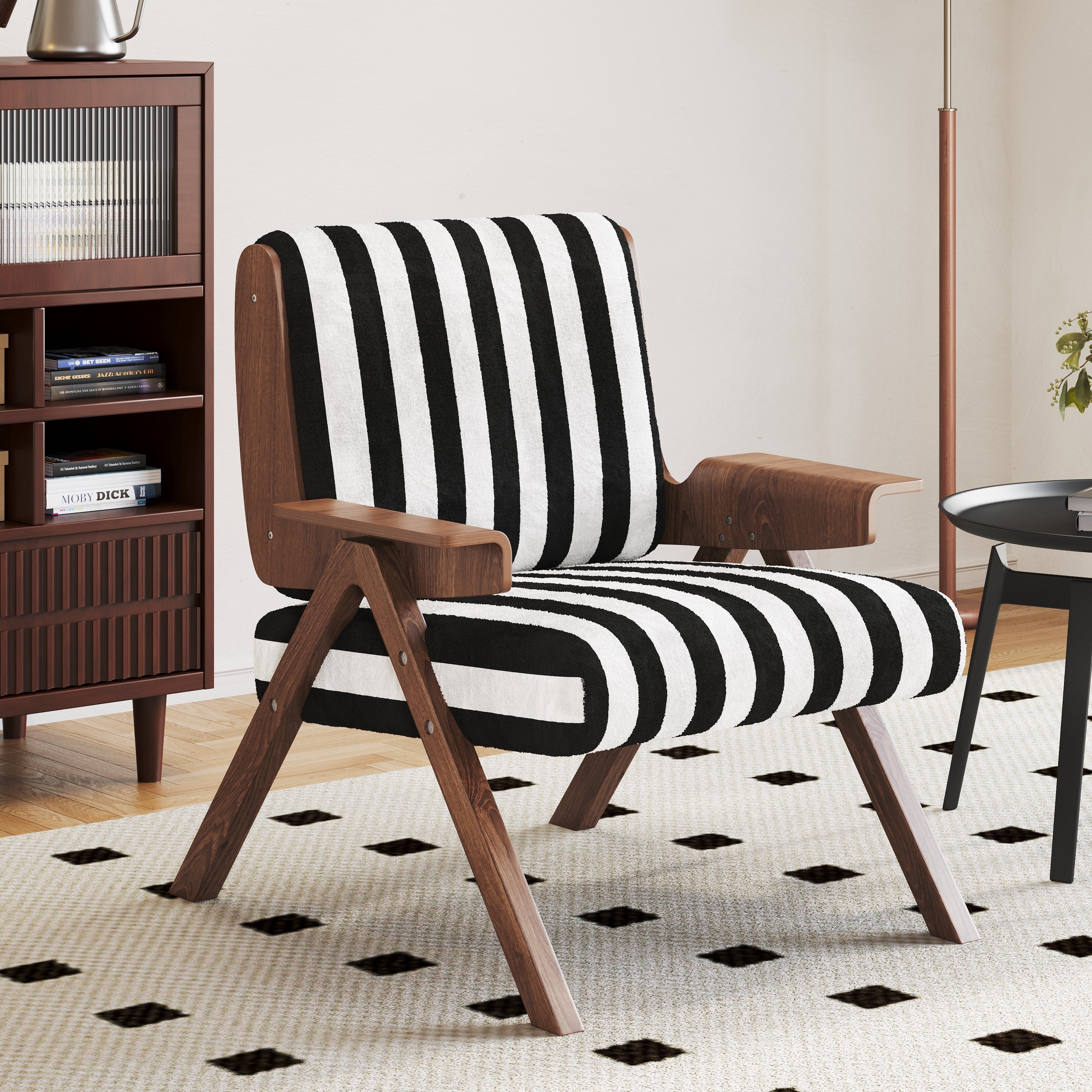 Accent Chair with A-Line Legs and Striped Pattern Walnut Frame