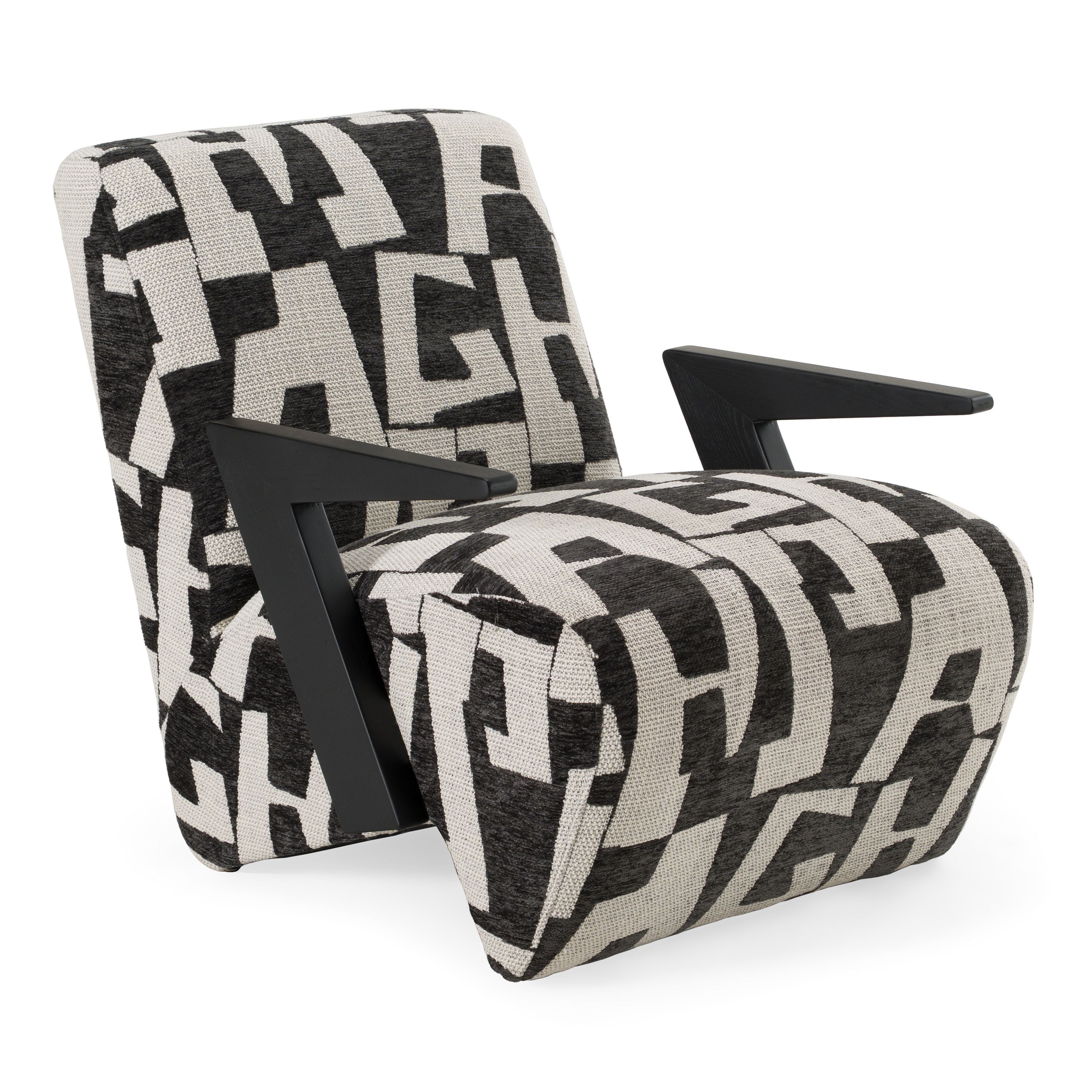 Accent Chair with Angular Arms and Typographic Graphic Print