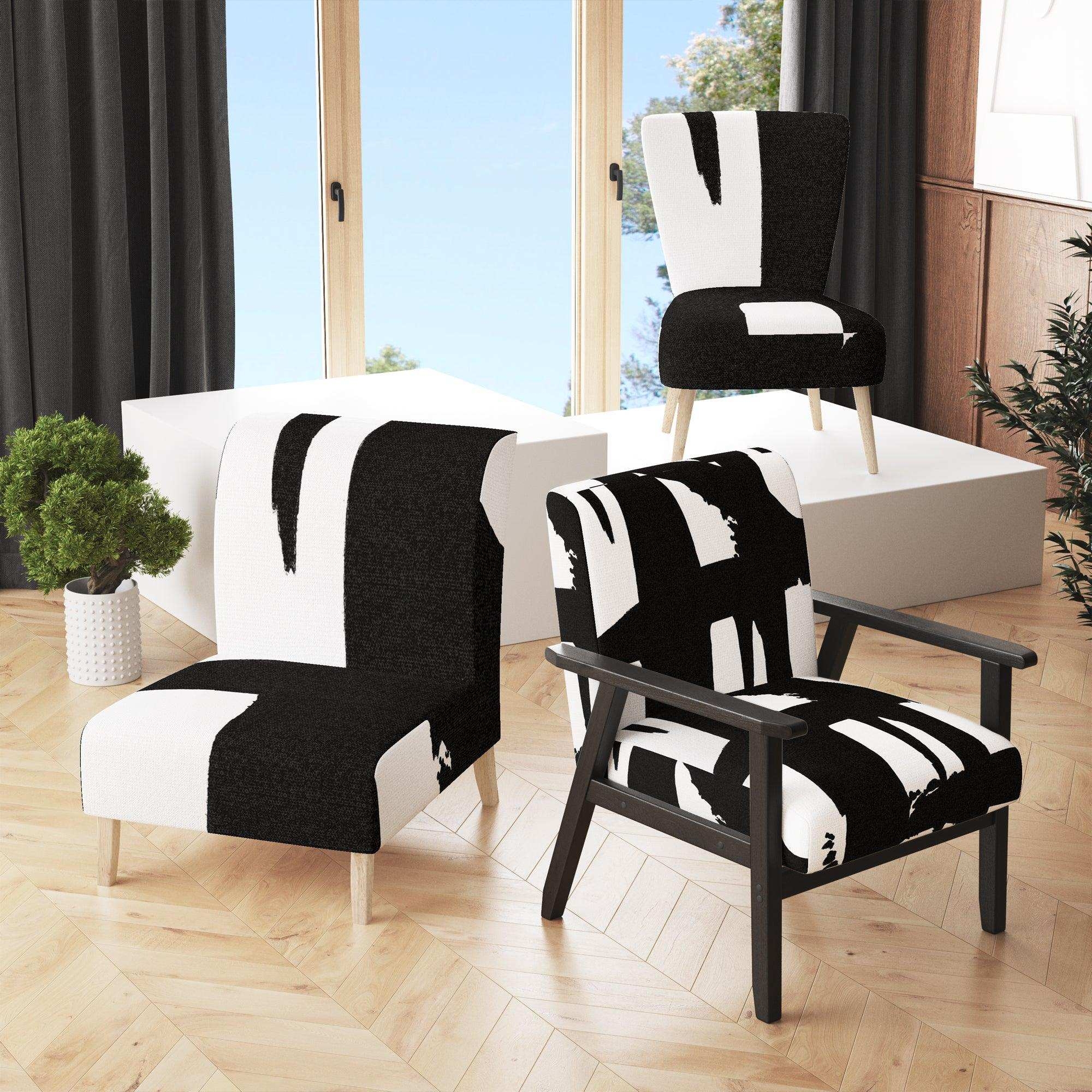 Accent Chair with Brushstroke Pattern and Monochrome Contrast