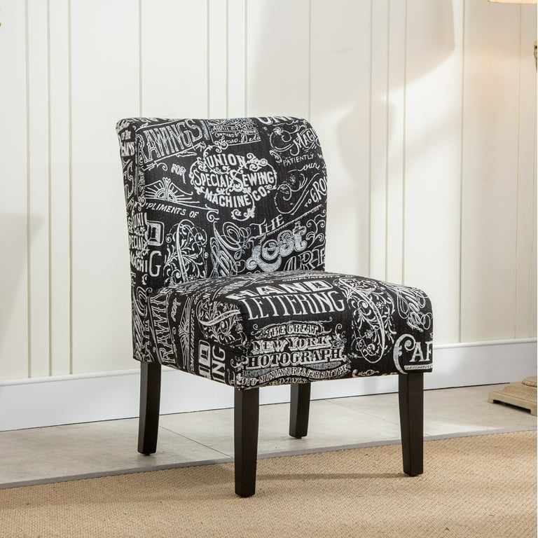 Accent Chair with Chalkboard Shadow Print Armless Design