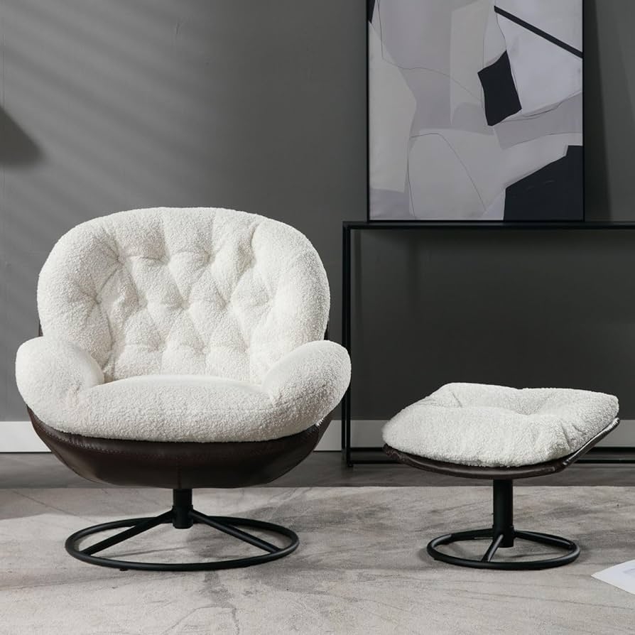 Accent Chair with Diamond Tufting and Faux Fur Swivel Base