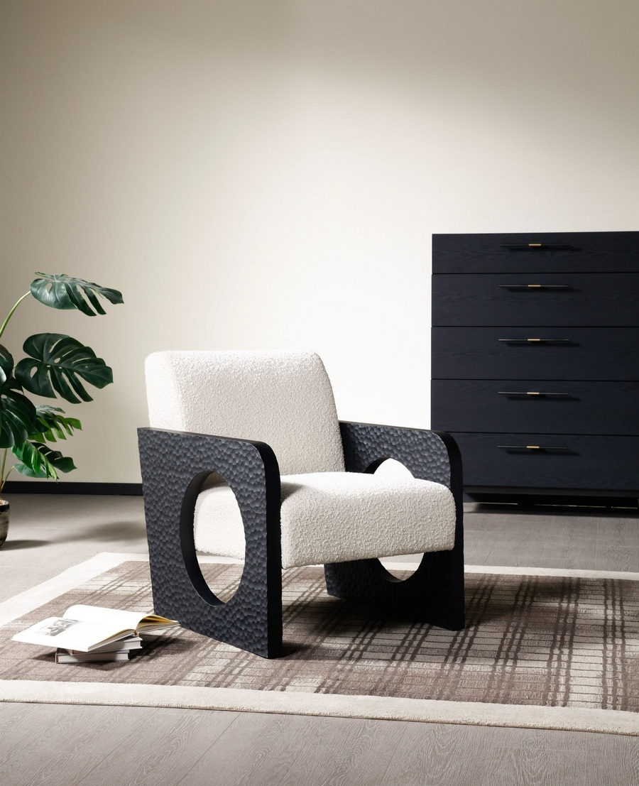 Accent Chair with Hammered Texture and Bold Circular Cutouts