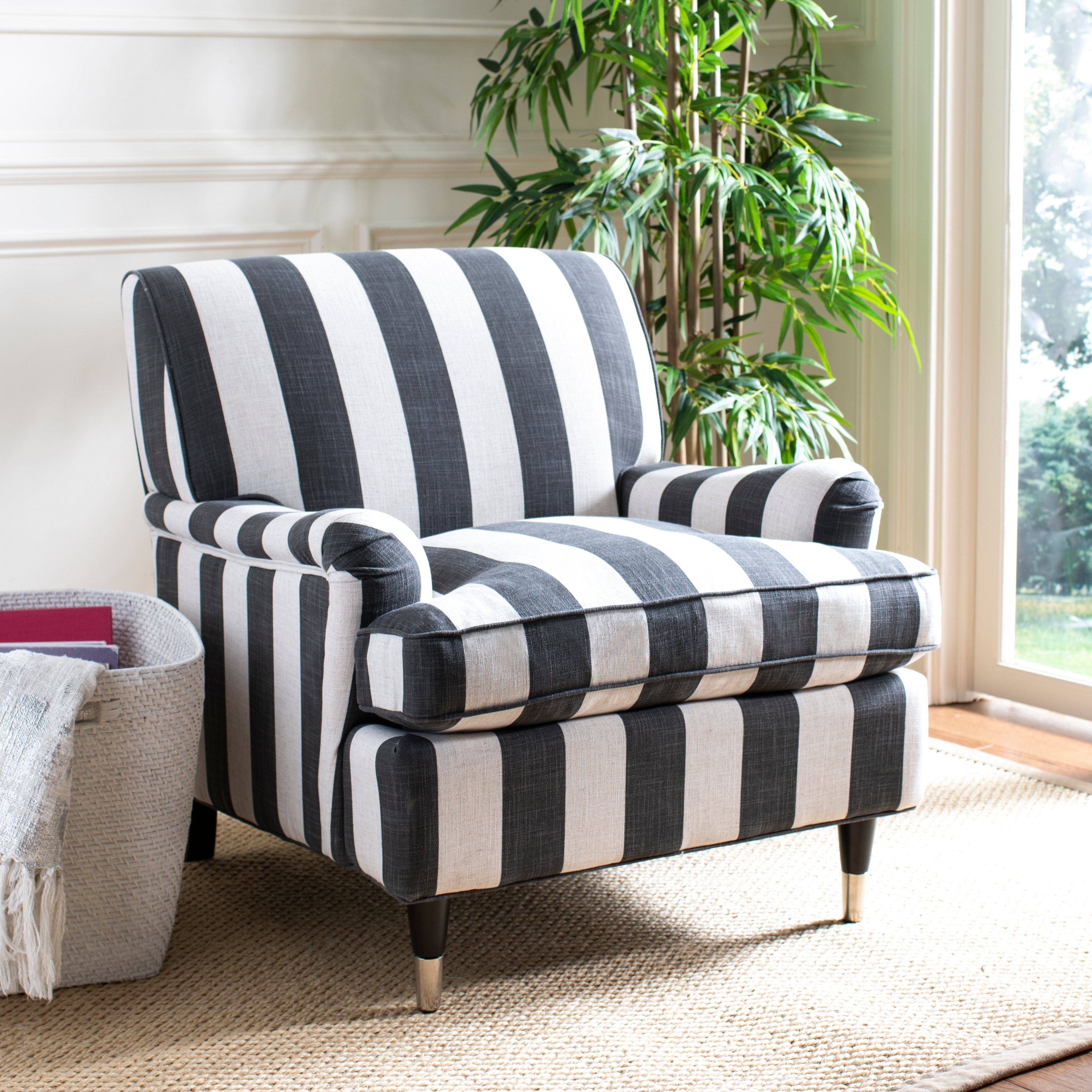 Accent Chair with Metal Caps and Rolled Arm Club Design