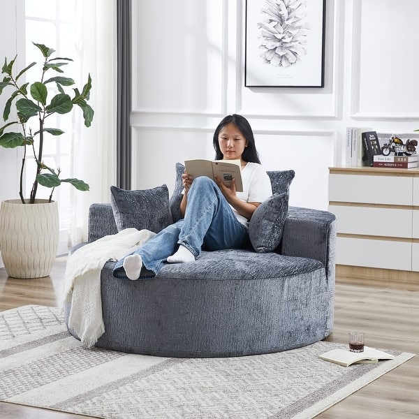 Accent Chair with Oversized Round Silhouette in Slate Grey
