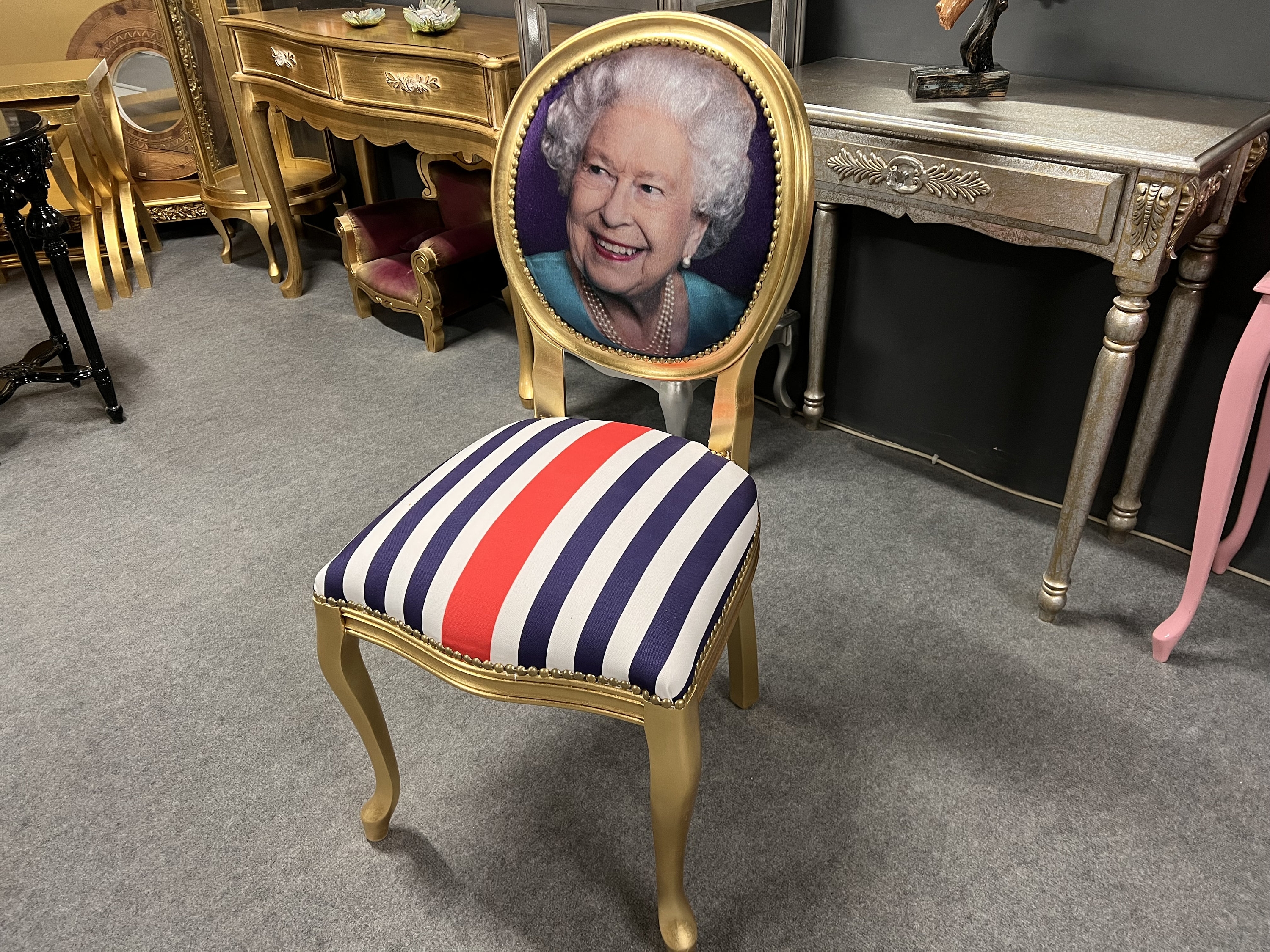 Accent Chair with Portrait Backrest and Striped Seat