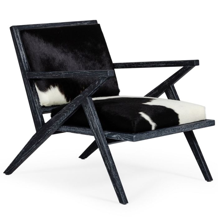 Accent Chair Z Shaped Frame Mid-century Cowhide Chair
