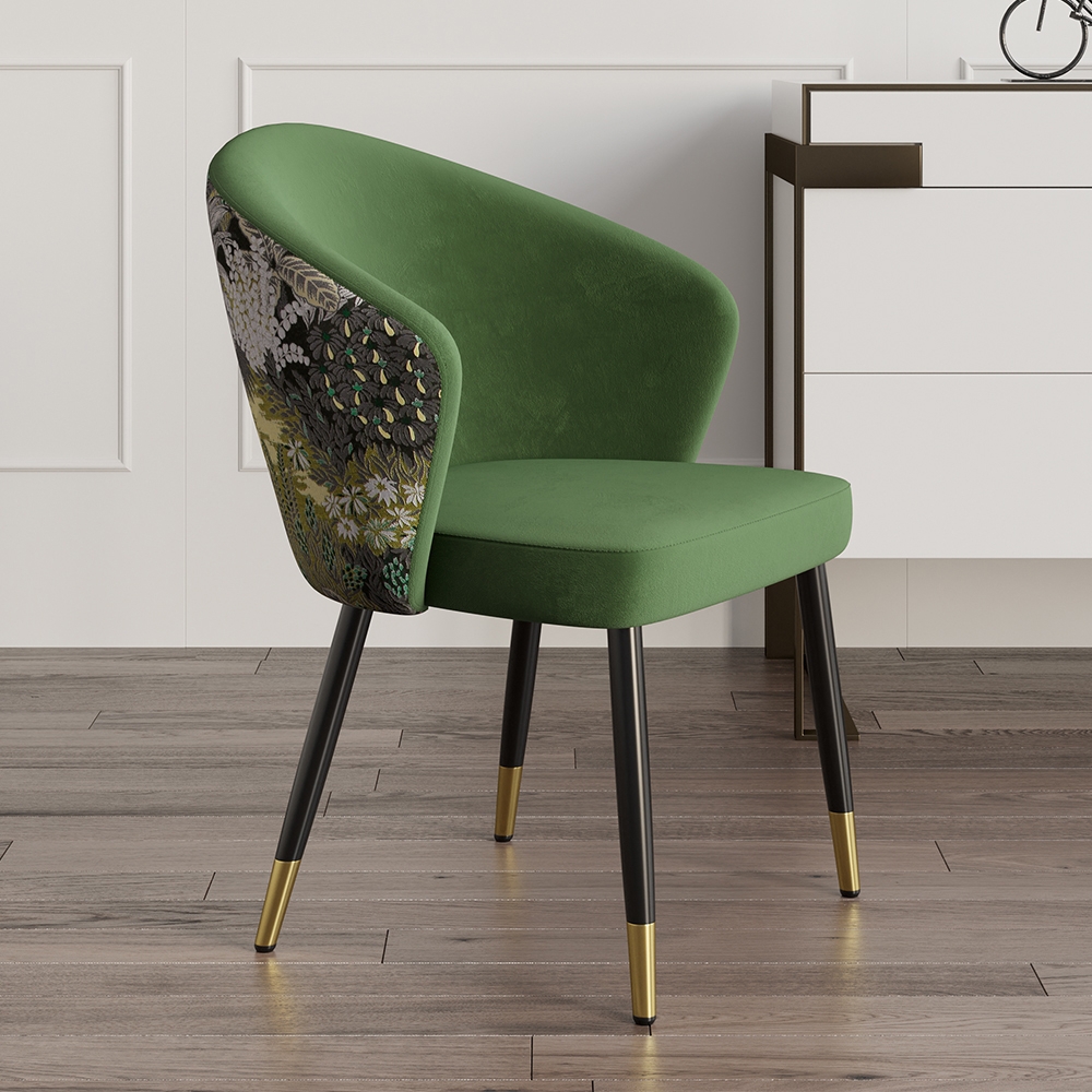 Accent Dining Chair Floral Pattern Back Forest Green