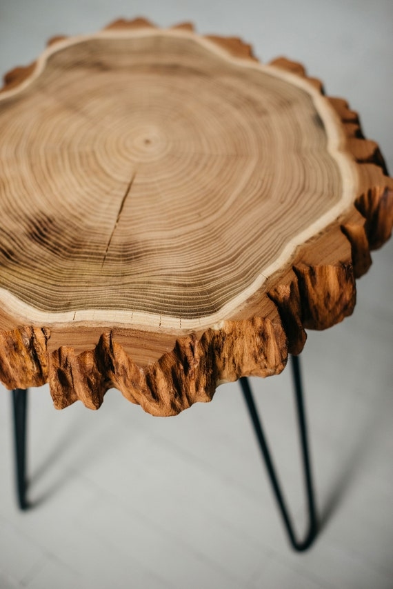 Accent Table Rustic Live Edge Slab with Natural Growth Rings