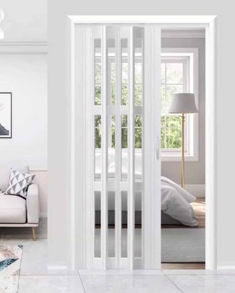 Accordion Door White PVC Translucent Panes Folding Door With Glass