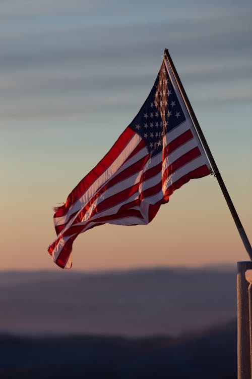 American Flag Sunset Backlit Mountain Rustic Outdoor Art