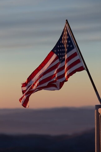 American Flag Sunset Backlit Mountain Rustic Outdoor Art