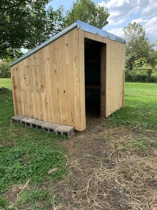 Animal Shelter Slanted Shed Roof and Cinder Block Base Design